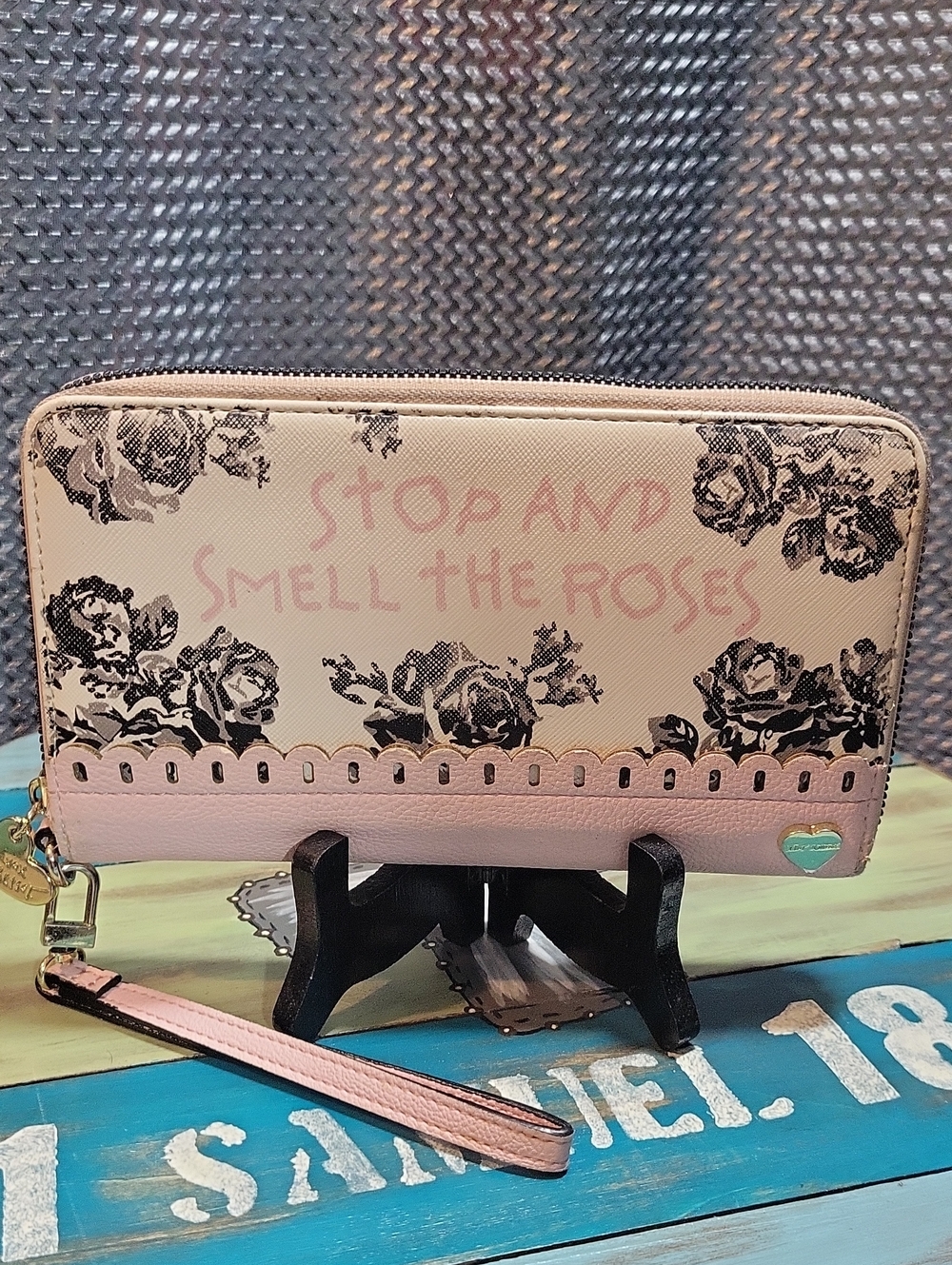 Betsey Johnson Pink Floral Zip-Around Wristlet Wallet